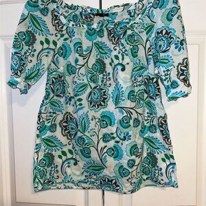 Talbots Women's XS Floral Blouse Square Neck Short Sleeve Casual Top